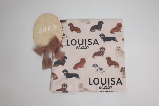 Dachshund Baby Swaddle Blanket - Dachshunds Custom Name