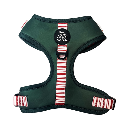 Best selling Christmas dog harness featuring green with candy cane stripe pattern for dogs