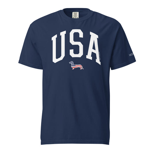 USA american flag dachshund navy tshirt