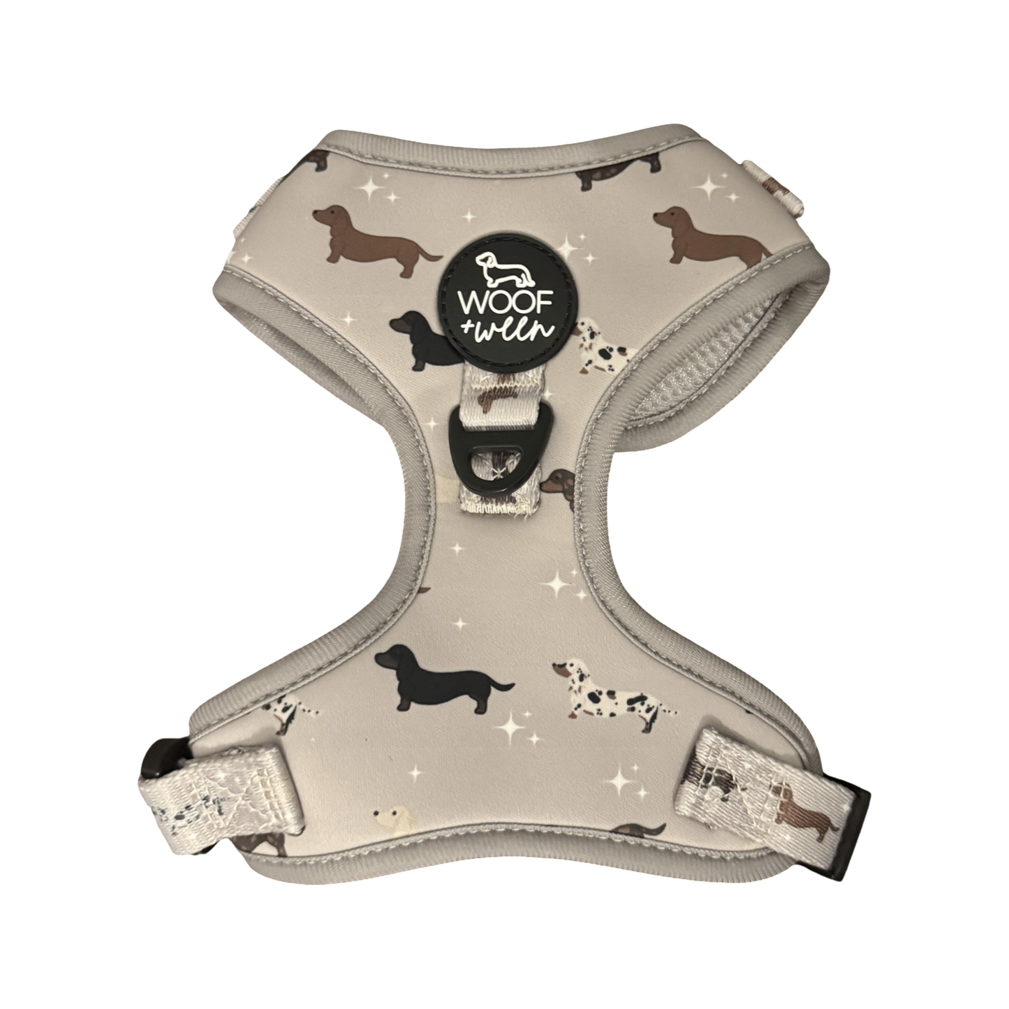 Dog harness with dachshund pattern