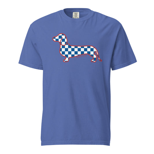 blue checkered usa doxie shirt