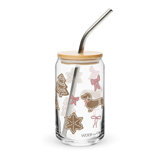 Dachshund Glass Cup - PINK DACHSHUND COQUETTE CHRISTMAS