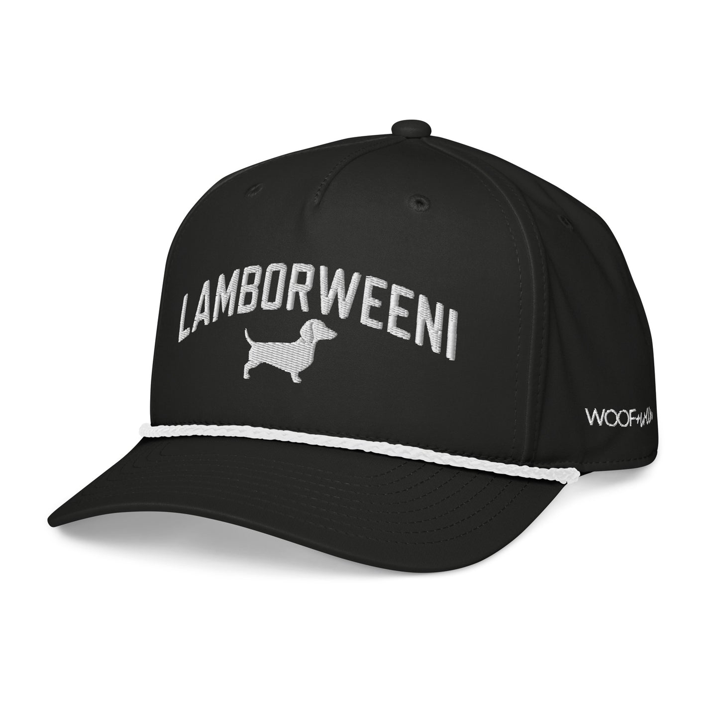 black embroidered rope hat dachshund wiener dog racing lamboweeni