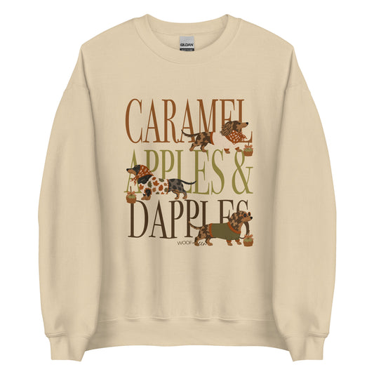 Dachshund Caramel Apples and Dapple Dachshunds crewneck sweatshirt in sand