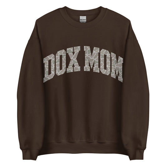 Dachshund mom sweatshirt in dark chocolate duck camo print for doxie moms
