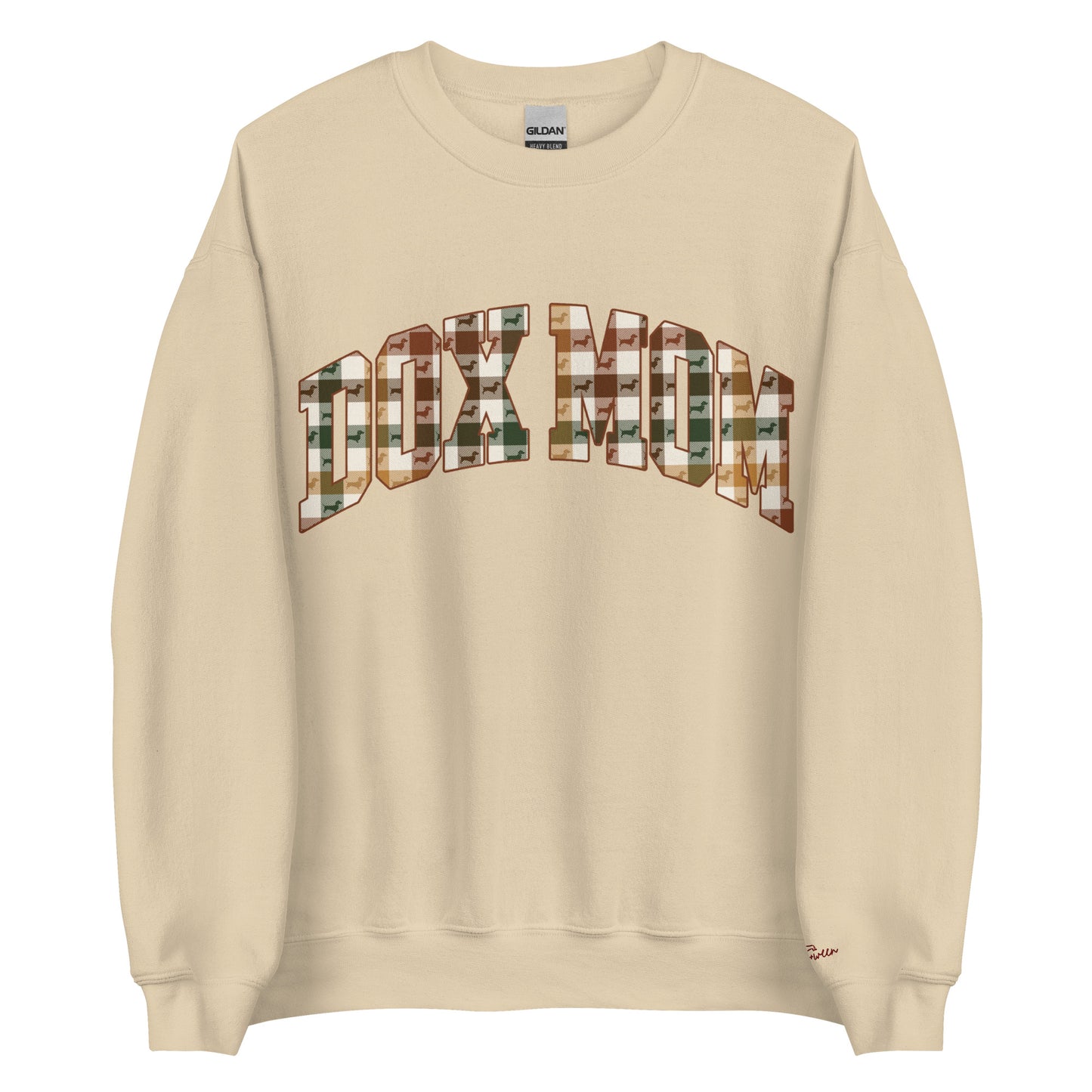 Dachshund Mom Fall Plaid crewneck sweatshirt in sand