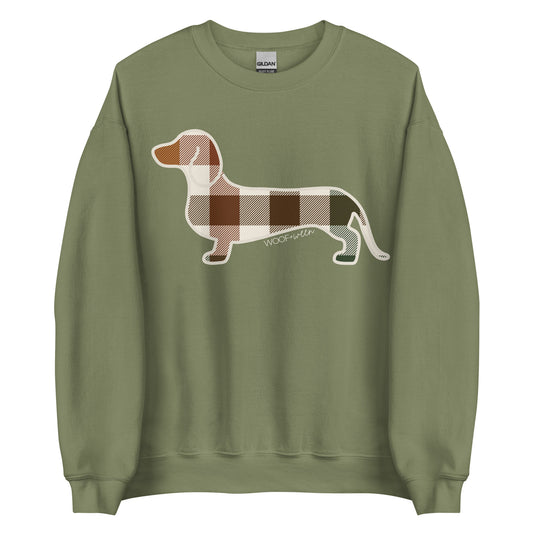 Dachshund Fall Doxie Plaid crewneck sweatshirt in military green