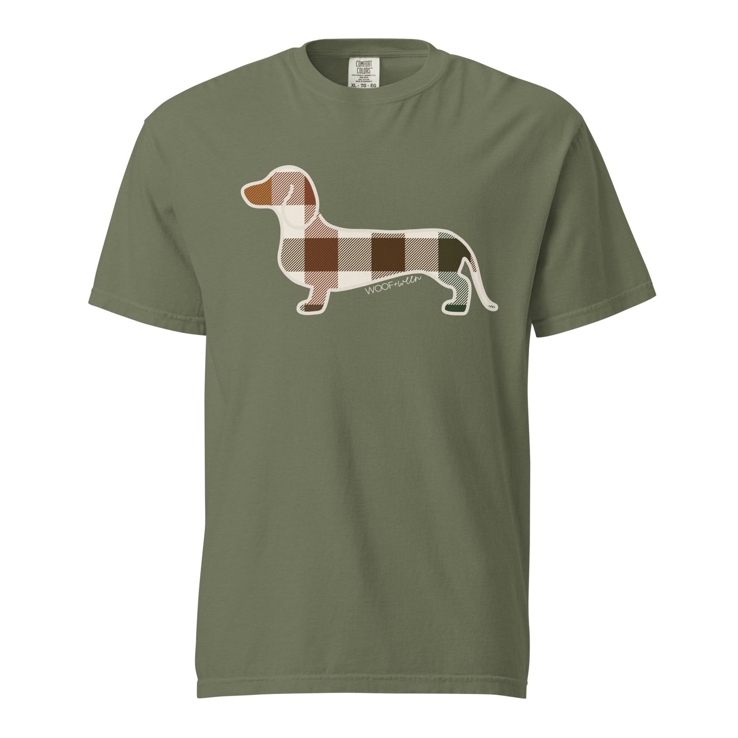 Dachshund Fall Doxie Plaid t-shirt for doxie lovers in moss green