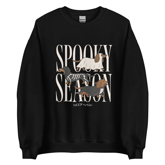 Dachshund Halloween Spooky Season crewneck sweatshirt in black