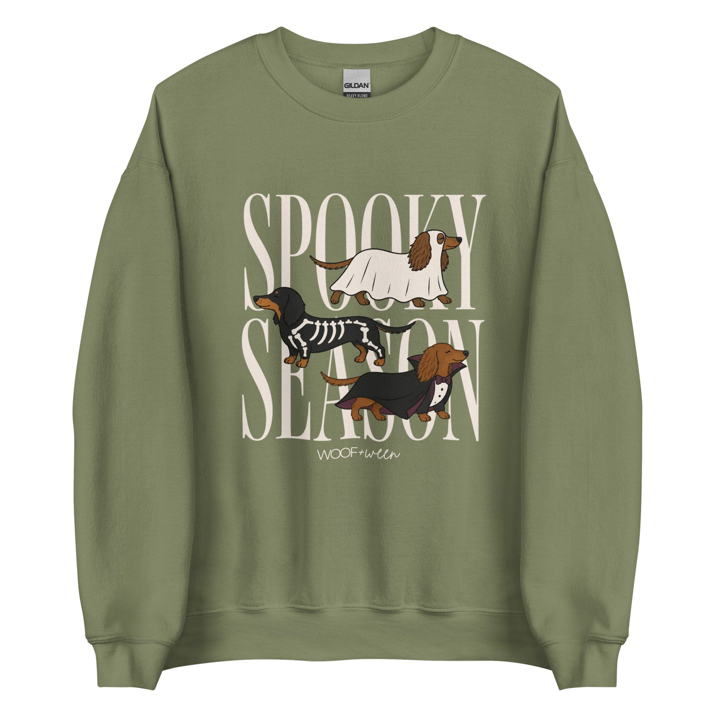 Dachshund Halloween Spooky Season crewneck sweatshirt in military green