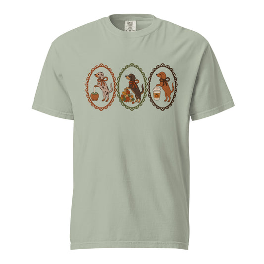 Dachshund shirt in bay, faux cross stitch doxies print
