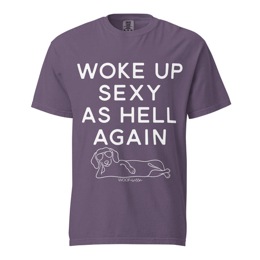 Grape Woke Up Sexy As Hell dachshund shirt – short hair doxie tee, oversized swimsuit coverup
