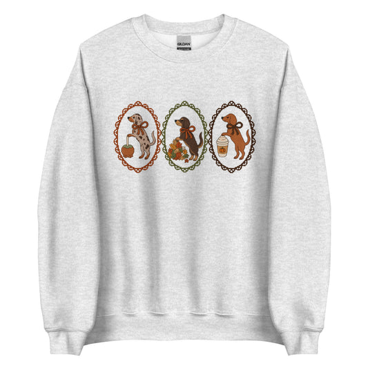 Dachshund sweatshirt in ash, faux cross stitch wiener dog print