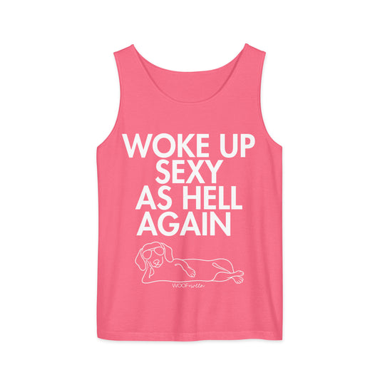 Crunchberry Woke Up Sexy As Hell dachshund tank top – short hair doxie tank, oversized swimsuit coverup
