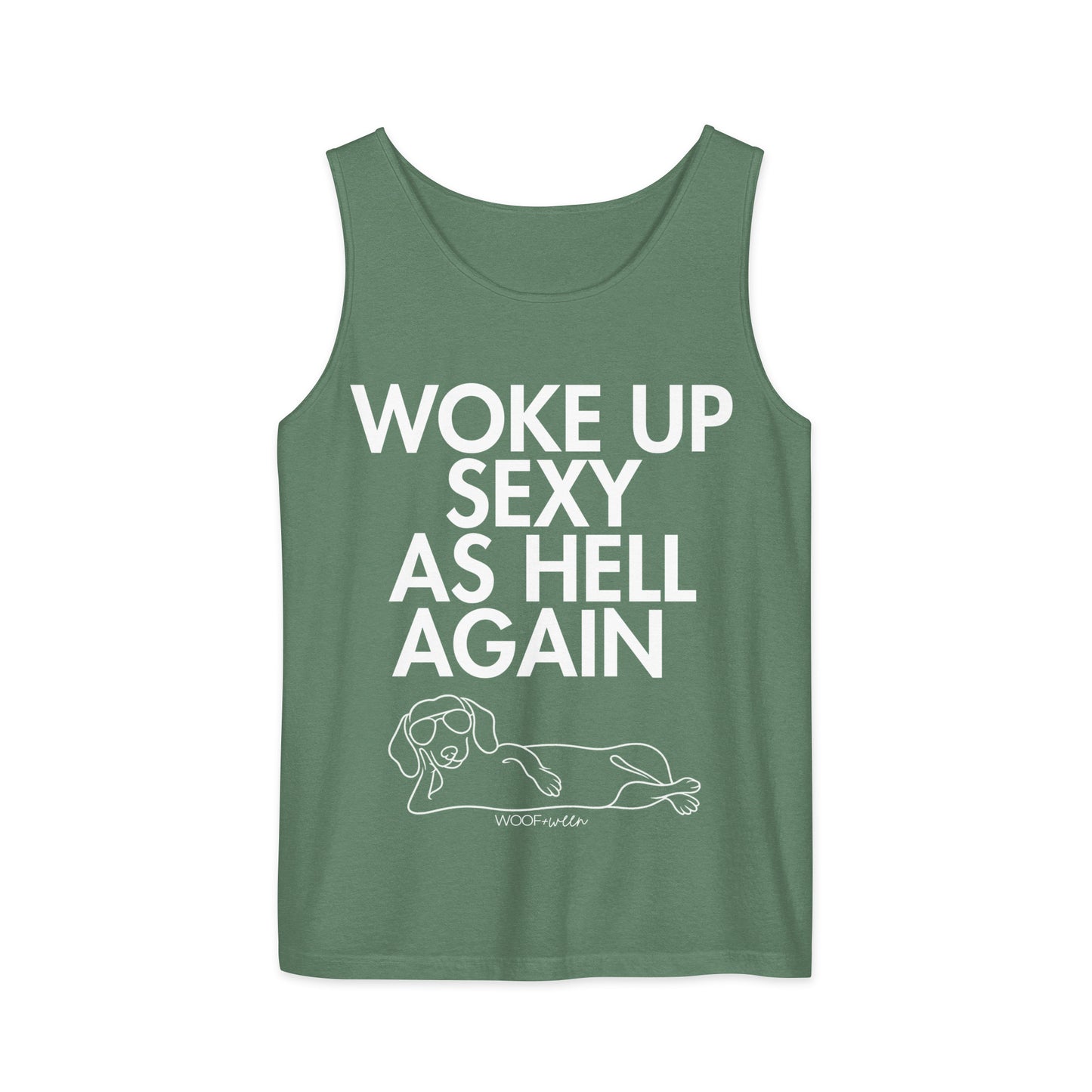 Light Green Woke Up Sexy As Hell dachshund tank top – short hair doxie tank, oversized swimsuit coverup