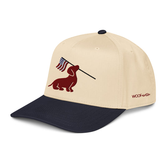 Dachshund USA American flag hat, doxie dad gift snapback