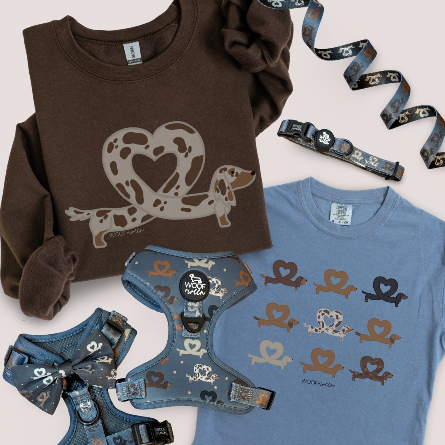 i heart dachshund sweatshirt and doxie harness from woof and ween