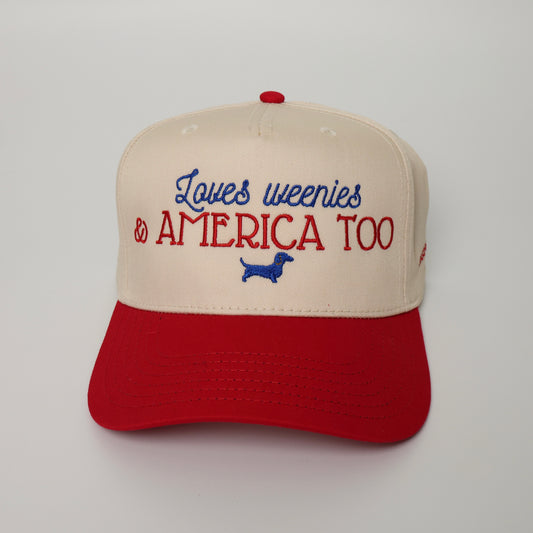 loves weenies and america too dachshund hat