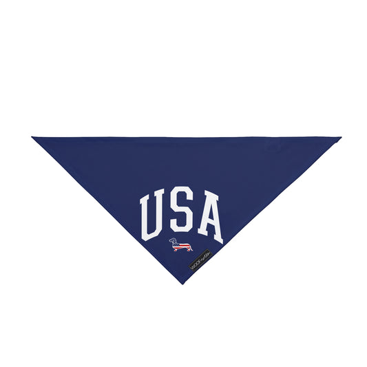 Navy blue bandana with 'USA' and a dachhsund on a white background