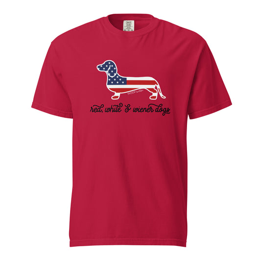 red white and wiener dogs dachshlund shirt in red