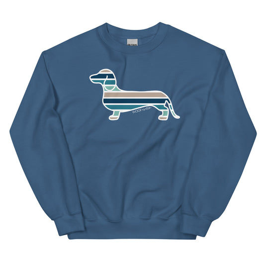 blue striped dachshund design on blue sweatshirt