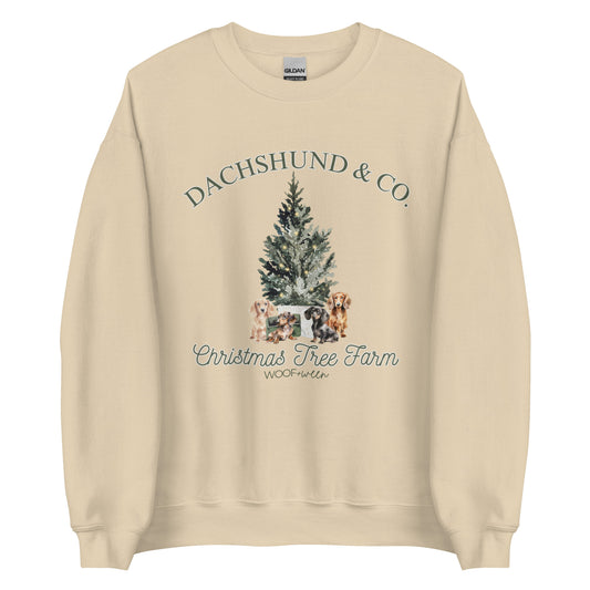 Dachshund Sweatshirt - VINTAGE DACHSHUND CHRISTMAS TREE FARM
