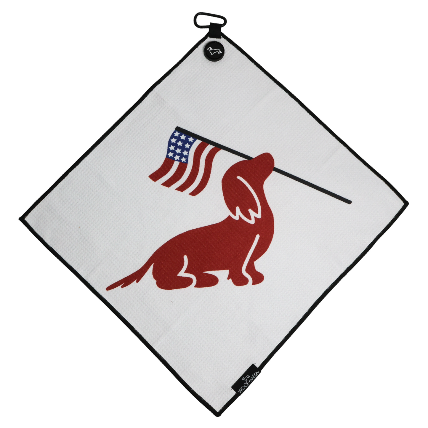 Long hair USA Dachshund golf towel for wiener dog lovers