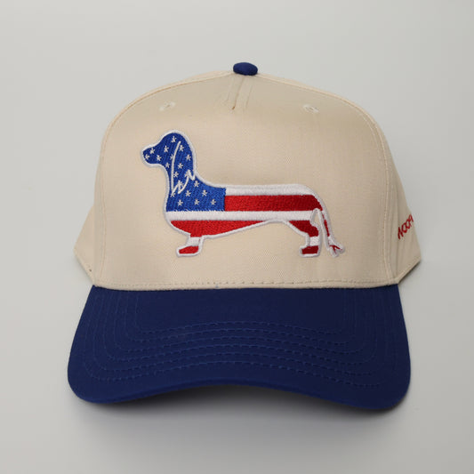 usa american flag long haired dachshund hat in blue from woof and ween