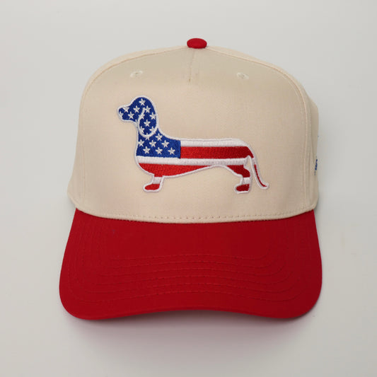 usa dachshund american flag hat red