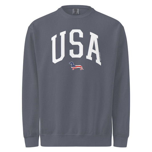premium woof and ween usa dachshund crewneck in blue