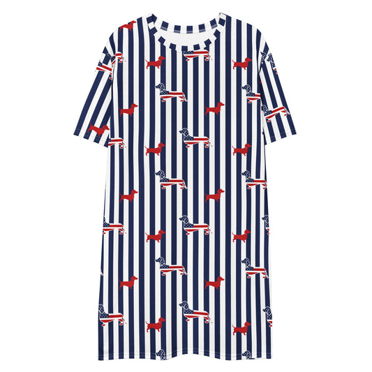 navy striped american flag dachshund mumu pajama dress for women from woof and ween