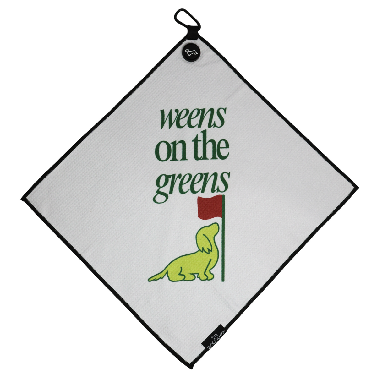 Long hair Weens on the Greens dachshund golf towel