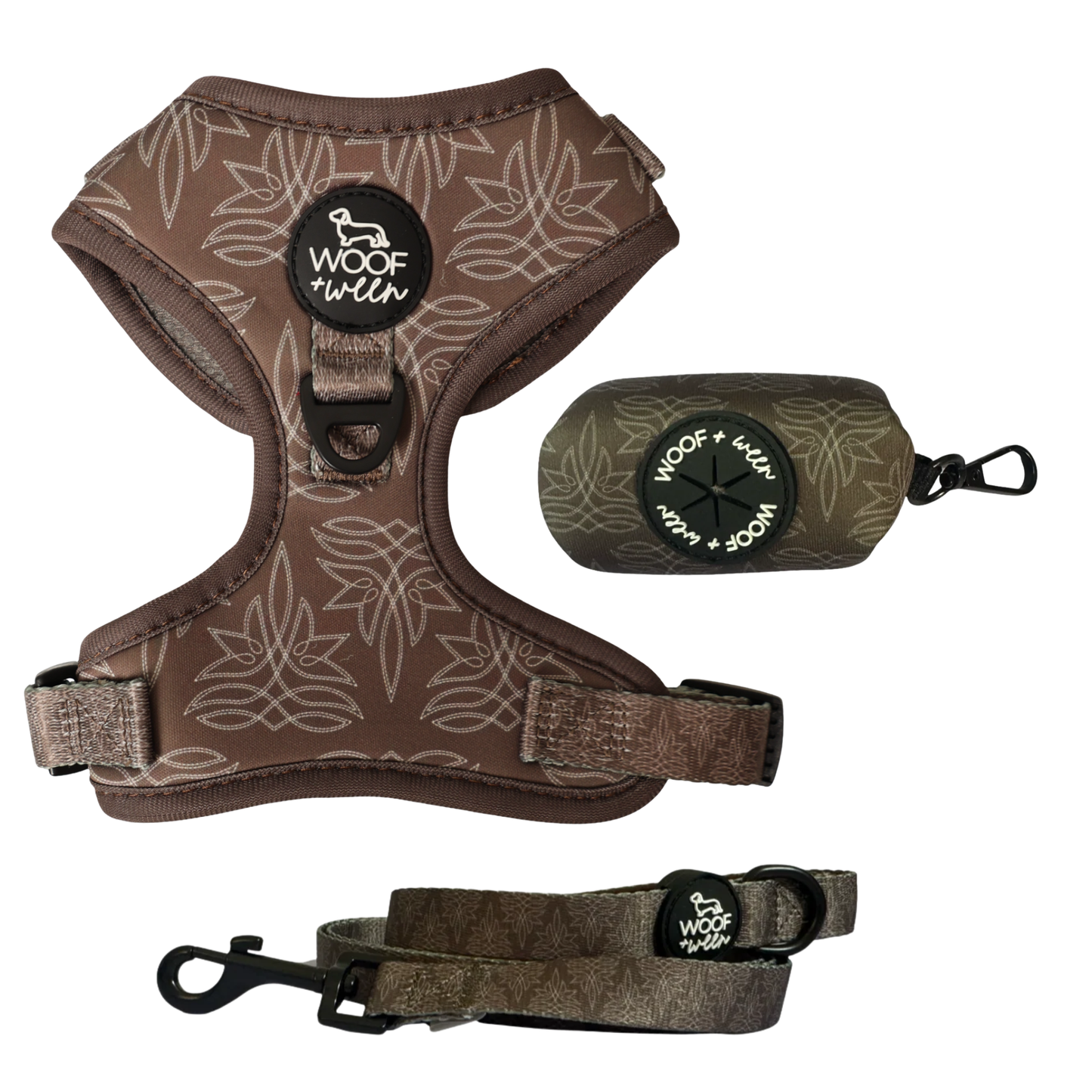 Western cowboy print dog harness, leash and waste bag holder walk bundle