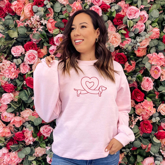 Embroidered Dachshund Sweatshirt - Heart Dog