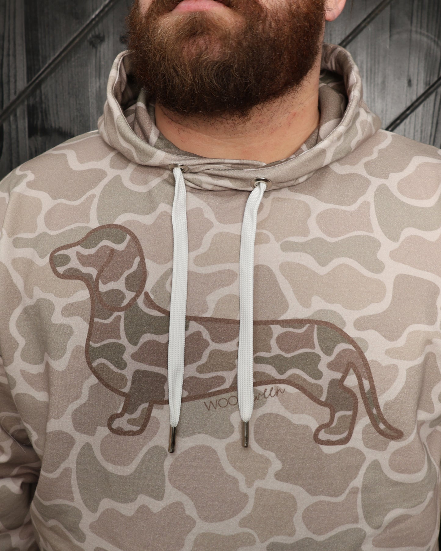 Unisex Cotton/Terry Dachshund Hoodie - Duck Camo Doxie