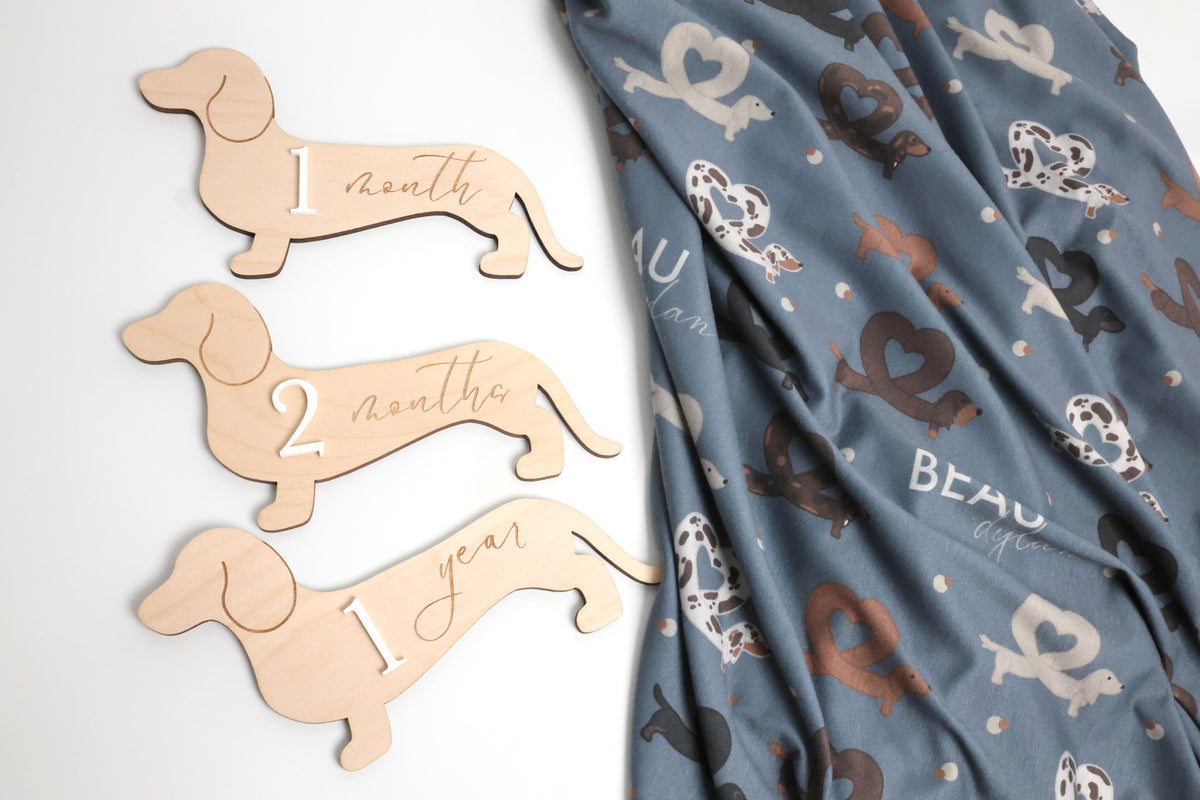 Dachshund Baby Swaddle Blanket - I Heart Dachshunds Custom Name