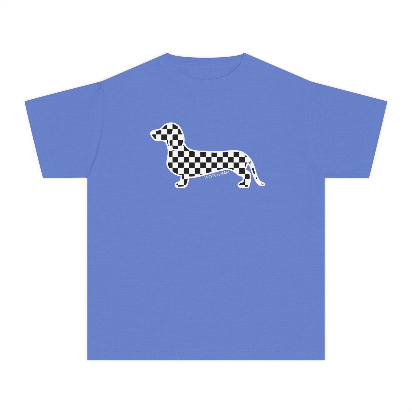YOUTH Dachshund Tee - Black Checkered Doxie