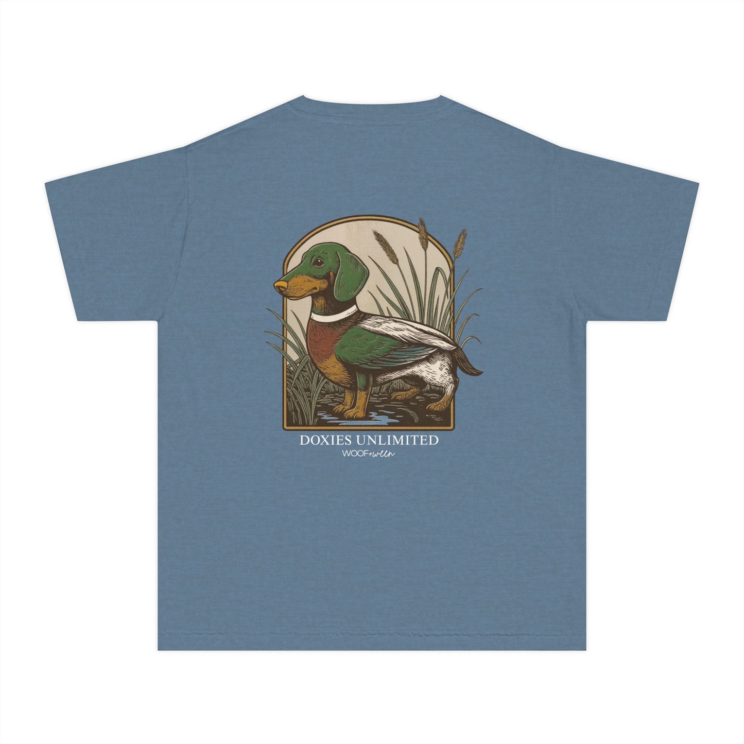 Youth Dachshund Tee - Duck Camo Doxie BACK PRINT