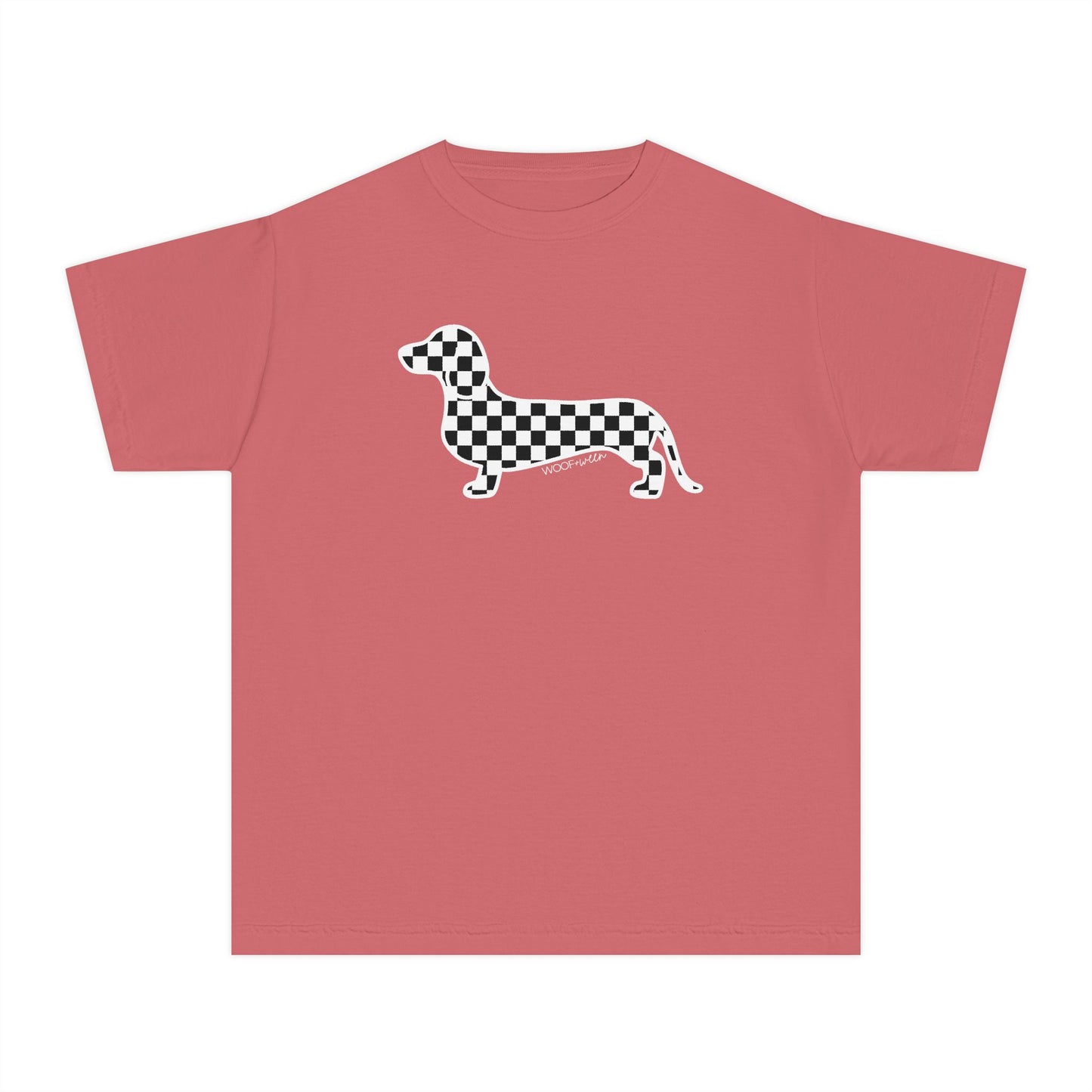 YOUTH Dachshund Tee - Black Checkered Doxie