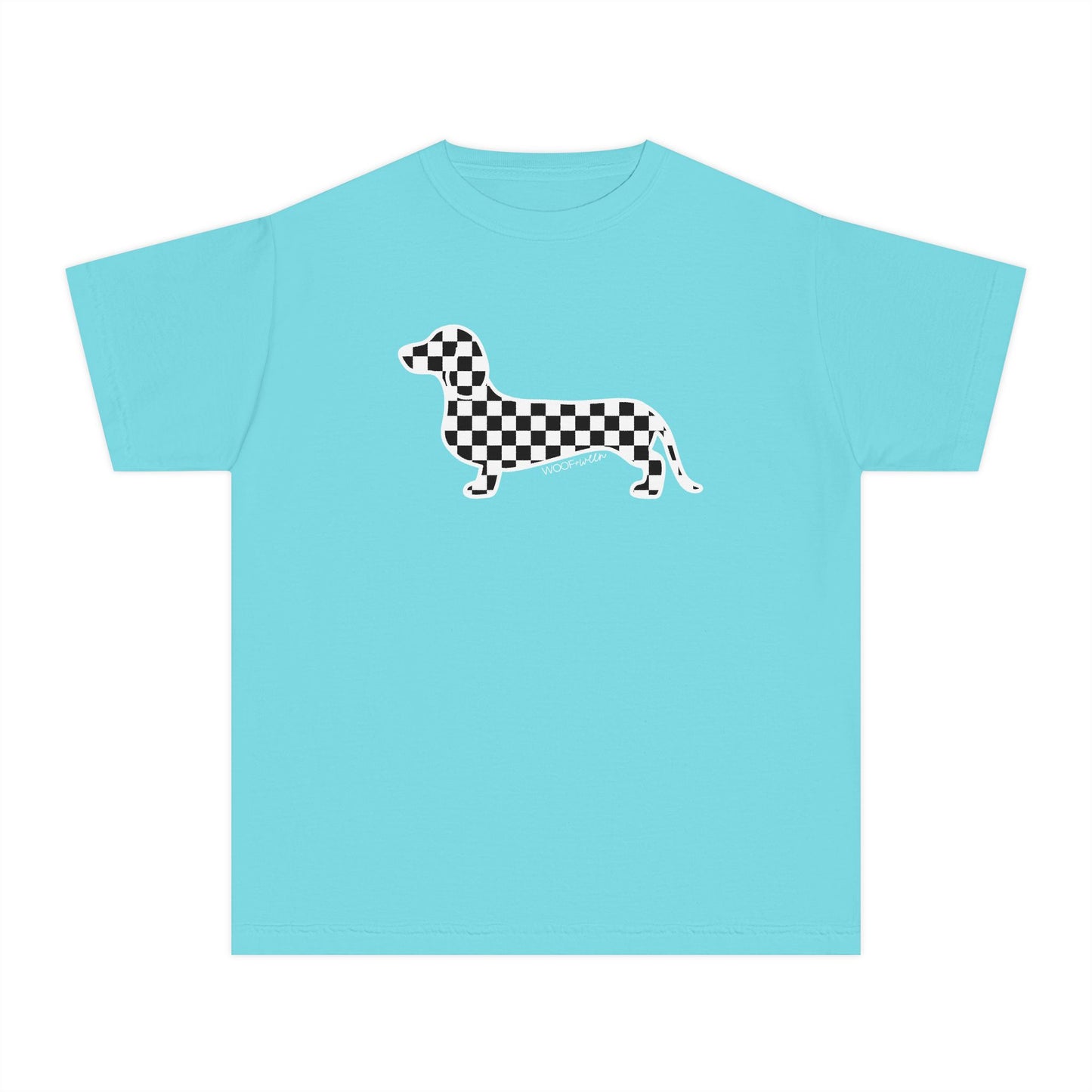 YOUTH Dachshund Tee - Black Checkered Doxie