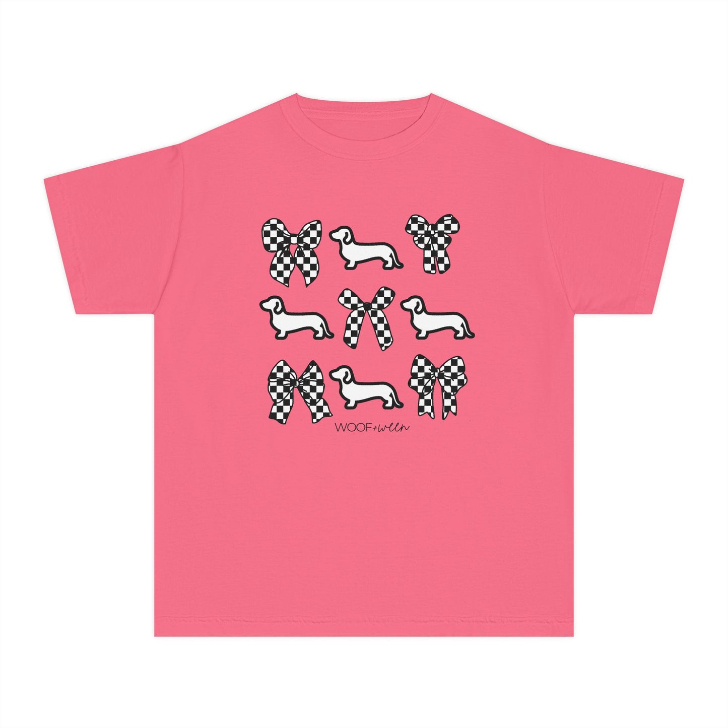 YOUTH Dachshund Tee - doxies and checkered bows