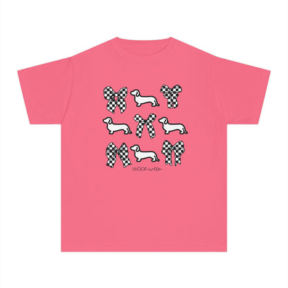 YOUTH Dachshund Tee - doxies and checkered bows