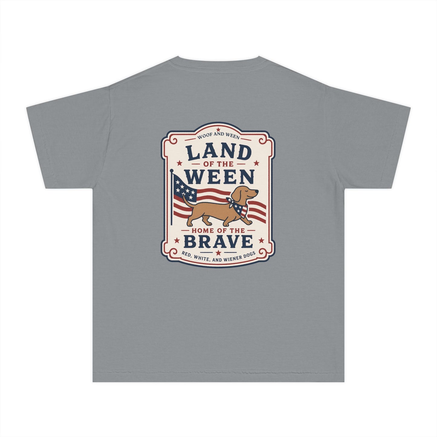 YOUTH Dachshund Tee - land of the ween home of the brave