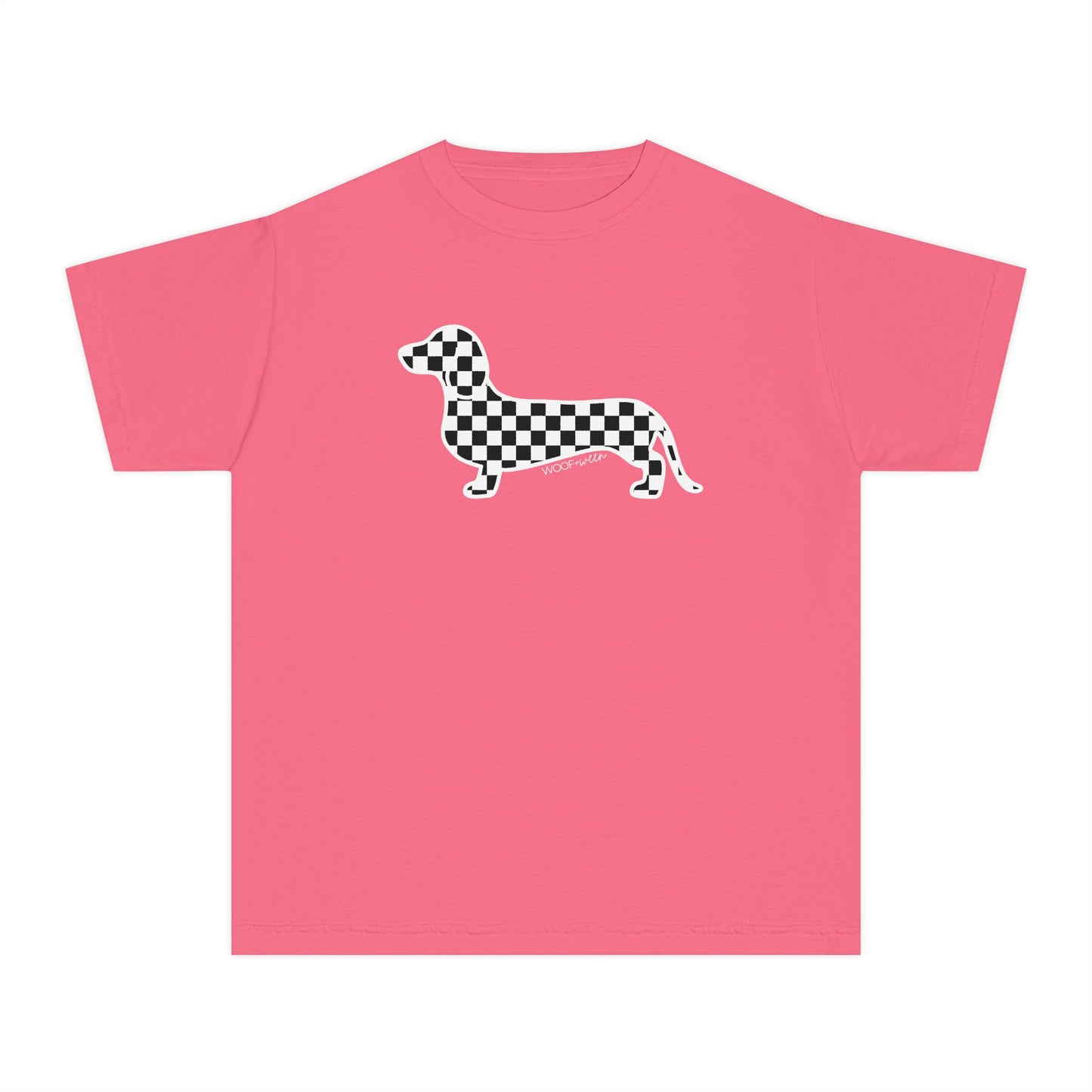 YOUTH Dachshund Tee - Black Checkered Doxie