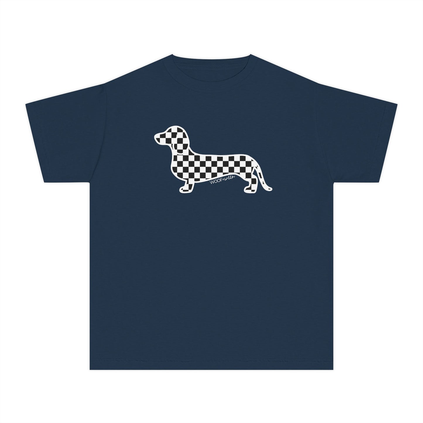 YOUTH Dachshund Tee - Black Checkered Doxie