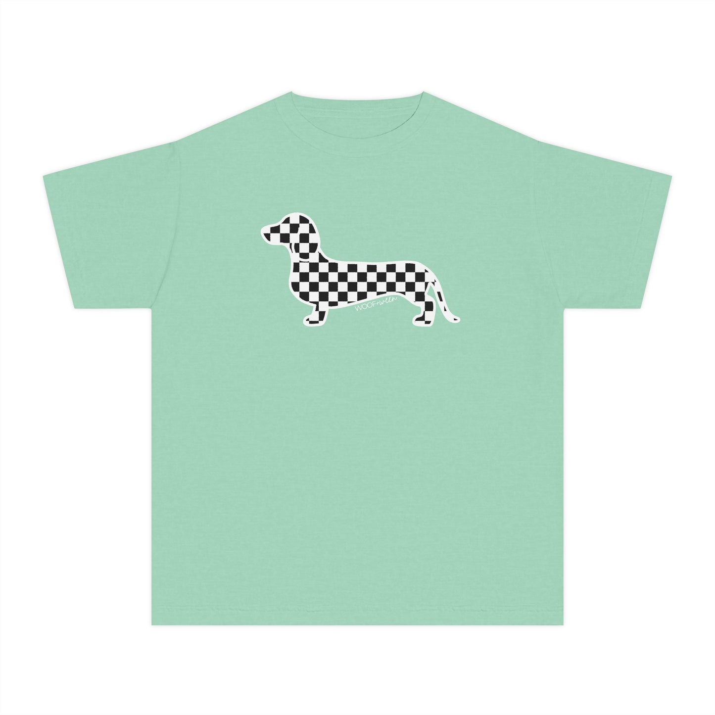 YOUTH Dachshund Tee - Black Checkered Doxie