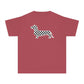 YOUTH Dachshund Tee - Black Checkered Doxie