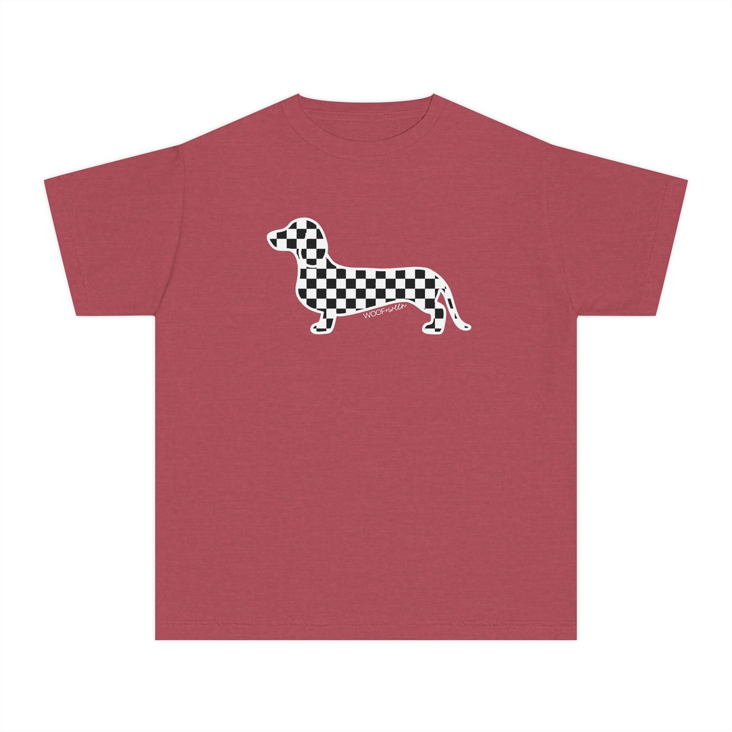 YOUTH Dachshund Tee - Black Checkered Doxie