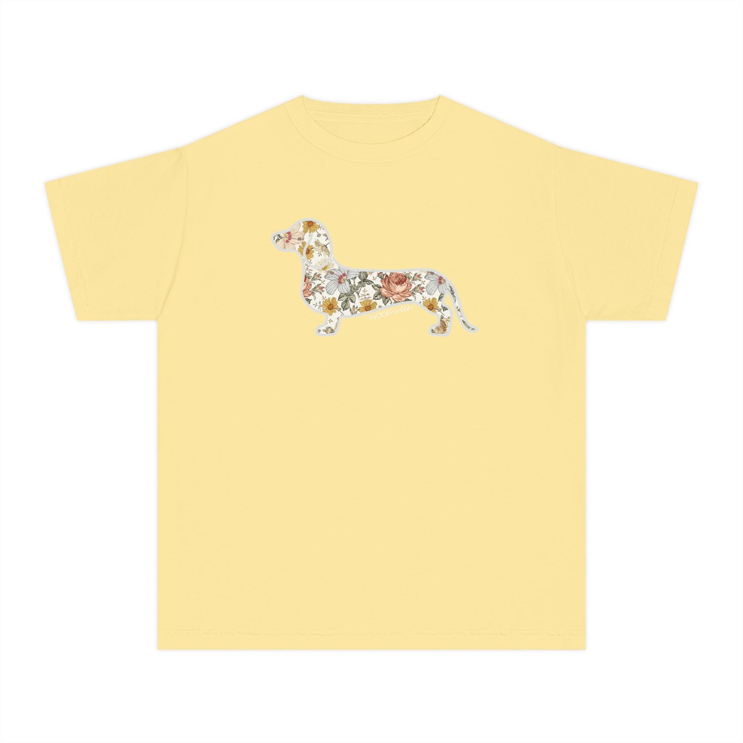 YOUTH Dachshund Tee - Flower Fields Doxie