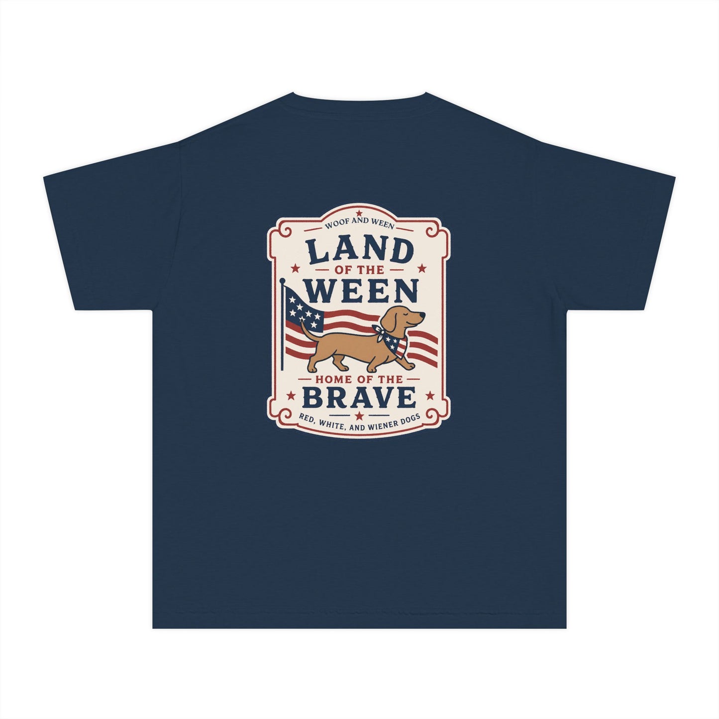 YOUTH Dachshund Tee - land of the ween home of the brave